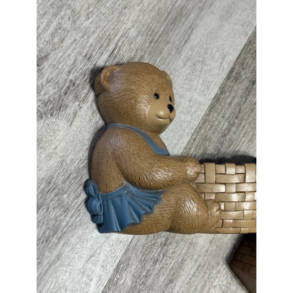 Vintage 1989 Burwood Products Teddy Bear Wall Pockets Blue Nursery Decor 2947-1A